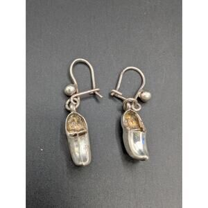 Vintage Dutch Clogs 835 Solid Silver Earrings Sword Hallmark